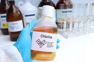 Poster - Chlorine in chemical container , chemical in the laboratory and industry