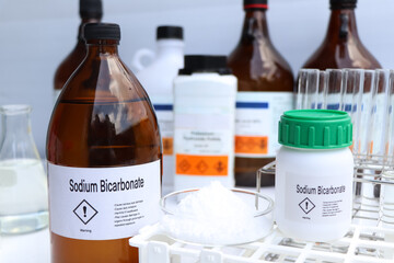 Sticker - Sodium Bicarbonate in chemical container , chemical in the laboratory and industry