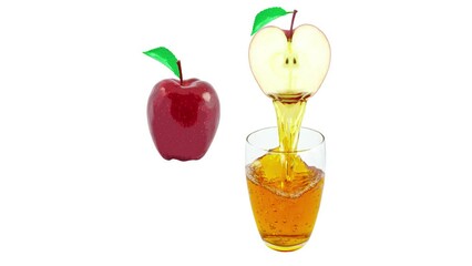 Poster - apple juice dripping into glass and jumping apple isolated on white