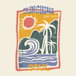 © sumonsharif - Vintage retro modern graphic for Summer prints Sunshine tropical beach artwork , Sunshine ocean print for modern print design , hand drawn Wave , Men's Women's kids boys girls t shirt design