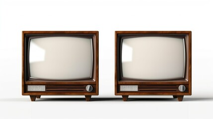 two antique vintage tv on white background