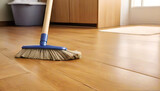 Fototapeta Pokój dzieciecy - Parquet floor upkeep with a mop and cleansing foam, employing cleaning tools for maintaining cleanliness on the floor