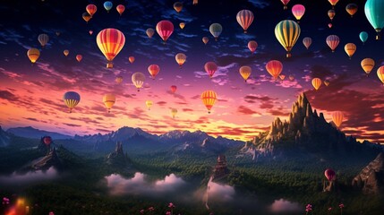 Wall Mural - Light up the sky of your celebration with the floating beauty of air balloons. Their gentle dance will set the perfect ambiance for your birthday festivities.