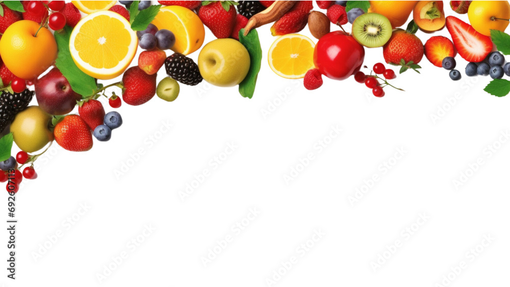 Frame of fruits on transparent background. PNG file, Generative Ai.
