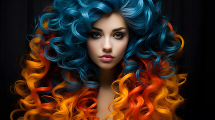 Wall Mural - Beautiful young woman with long curly hair.