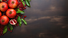 Rosh Hashanah Jewish Holiday Background With Pomegranate And Copy Space,