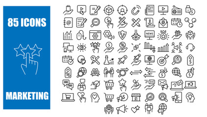 Marketing vector line icon set business illustration. Technology web symbol and social strategy communication media. Commerce service analysis management market research