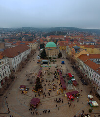 Wall Mural - Europe, Hungary, Pecs city, Amazing christmas market in South Hungary. The Pecs city's advent market is famous in Slovenia and Croatia too. Beautiful light painting is on the Dzsami monument.