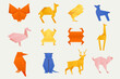 Colorful origami animals. Folded origami animal models, japanese zoo animals folded papercraft model collection in cartoon flat style. Vector collection