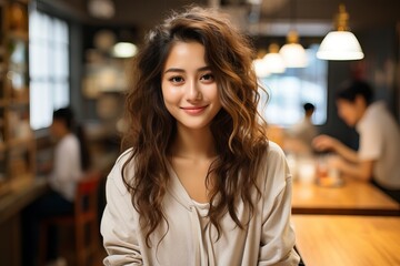 Smiling young Asian female barista at cafe