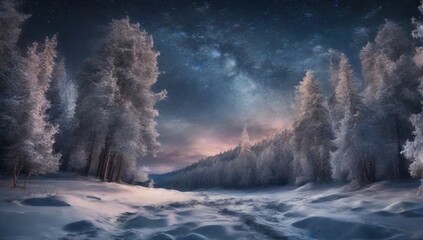  _Amazing_night_landscape_Snowy_trees_and_