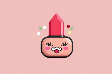 Wall Mural - Lipstick with cute face on pink background