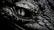 a black & white close shot, eye of an alligator