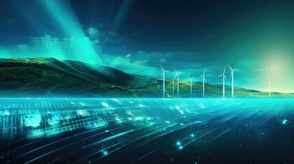 Poster - renewable energy digital background illustration sustainability technology, innovation efficiency, grid smsolar renewable energy digital background