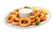 Crispy Calamari Rings with Aioli Sauce on White Plate On Transparent Background