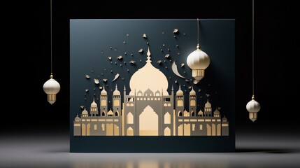 Wall Mural - A chic Eid greeting card, blending modern and traditional elements, with a large empty area for a personal touch.