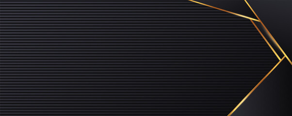 Poster - Chromed black mesh with gold edging stripes background. Metal yellow and dark stripes with minimal tracery design decorative vector ornament