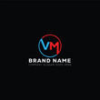 V M VM White Letter monogram Logo Design with Black Background.