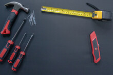 Group Of Diy Tools On Black Background With Copy Space For Father's Day