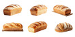 Set of Delicious homemade pastries and breads placed isolated on transparent png background, various of breads for selling in shop concept.