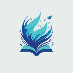 2d vector illustration logo about knowledge, writing and science with a book symbol