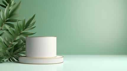 Aufkleber - pastel background with realistic white and gold cylinder pedestal.