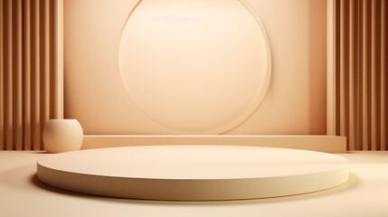 Aufkleber - Elegant abstract 3D room with realistic beige and cream cylindrical base. Minimal scene for trade show presentation,