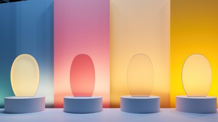 Aufkleber - Abstract minimalist room in pastel colors Model product display A stage for exhibitions.