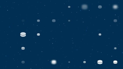 Poster - Template animation of evenly spaced hockey pucks of different sizes and opacity. Animation of transparency and size. Seamless looped 4k animation on dark blue background with stars