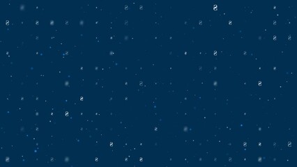 Poster - Template animation of evenly spaced hryvnia symbols of different sizes and opacity. Animation of transparency and size. Seamless looped 4k animation on dark blue background with stars
