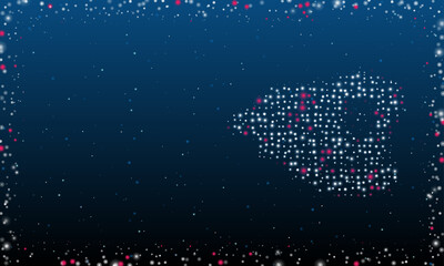 Poster - On the right is the police cap symbol filled with white dots. Pointillism style. Abstract futuristic frame of dots and circles. Some dots is pink. Vector illustration on blue background with stars
