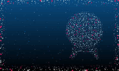 Poster - On the right is the spirit ball symbol filled with white dots. Pointillism style. Abstract futuristic frame of dots and circles. Some dots is pink. Vector illustration on blue background with stars