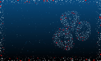 Poster - On the right is the divination stones symbol filled with white dots. Abstract futuristic frame of dots and circles. Vector illustration on blue background with stars