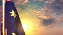 Australia Waving Flag On Beautiful Sunset Background