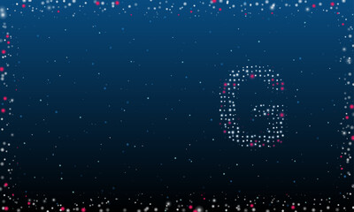Poster - On the right is the capital letter G symbol filled with white dots. Abstract futuristic frame of dots and circles. Vector illustration on blue background with stars