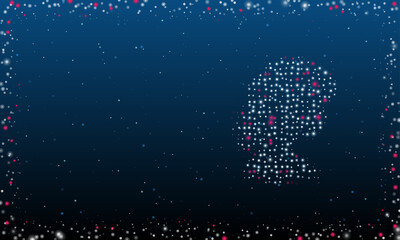 Poster - On the right is the woman face profile symbol filled with white dots. Abstract futuristic frame of dots and circles. Vector illustration on blue background with stars