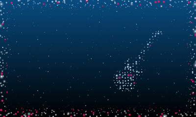 Poster - On the right is the guitar symbol filled with white dots. Pointillism style. Abstract futuristic frame of dots and circles. Some dots is pink. Vector illustration on blue background with stars