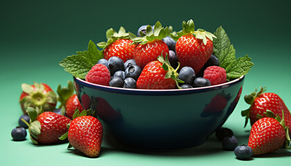 Wall Mural - Freshness and sweetness in a bowl of berries generated by AI