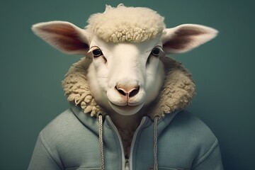 enhanced human concept animal humanized clothing dressed sheep baby anthropomorphic clothing concept