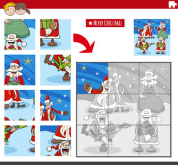 Wall Mural - jigsaw puzzle game with Santa Clauses on Christmas