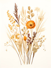 Wall Mural - Orange dried herbarium flowers on white background