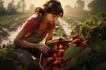 Poster - Strawberry farm and strawberry harvest