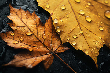 Canvas Print - Wet autumn leaves background