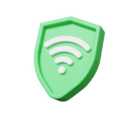 Poster - Shield green security protection privacy password secure personal Wi-Fi icon wireless connection concept. minimal cartoon style cute smooth. 3d rendering illustration