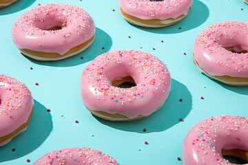 concept summer Minimal background blue light bright doughnut pink made pattern sunlight Trendy style wallpaper donut abstract art bakery beach cake colours colourful creative design dessert down