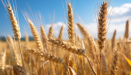 Sticker - Golden wheat fields in the rural summer landscape generated by AI