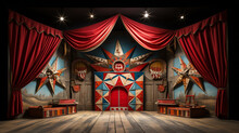 Circus-themed Stage With A Whimsical Box Opening In The Center