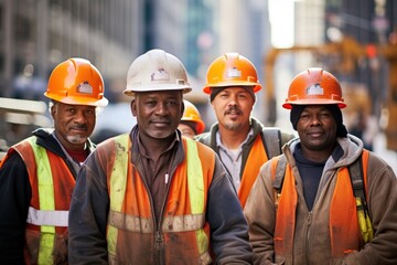 Poster - Group portrait of male construction workers working in the city