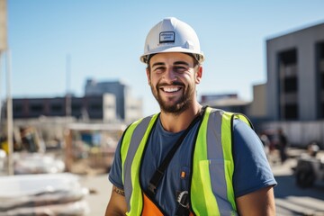 Wall Mural - Smiling portrait of male construction worker at site