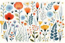 Assorted Colorful Floral Illustrations On A White Background